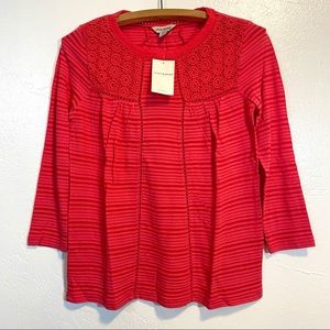 Lucky Brand Boho Embroidered Floral Striped Blouse Women’s XS NEW